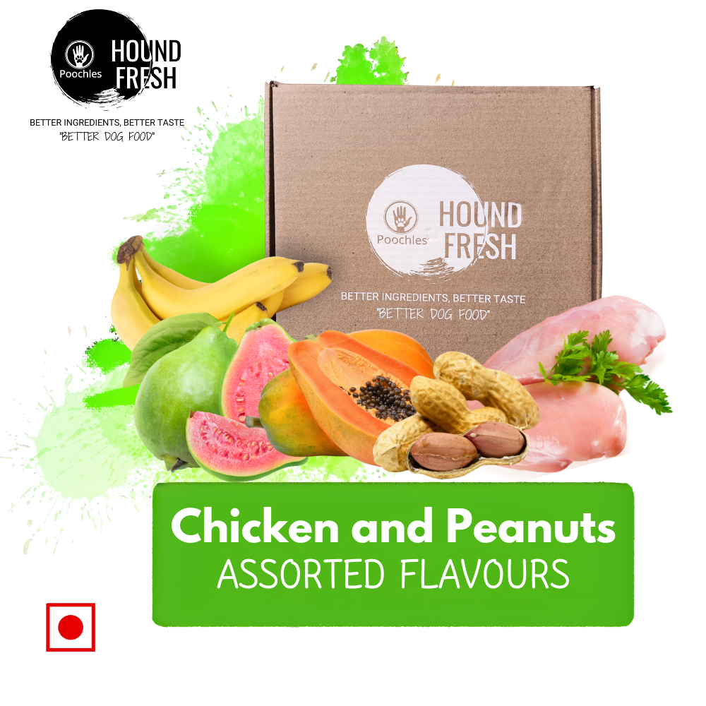Hound Fresh Chicken and Peanut Dog Fresh Food - Banana, Guava and Papaya Flavoured. 3 in 1